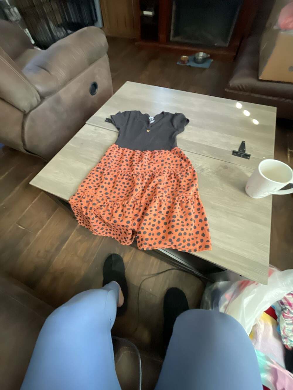 Wonder Nation Tiered Dress Size S (6-6X) Orange Black Dalmatian